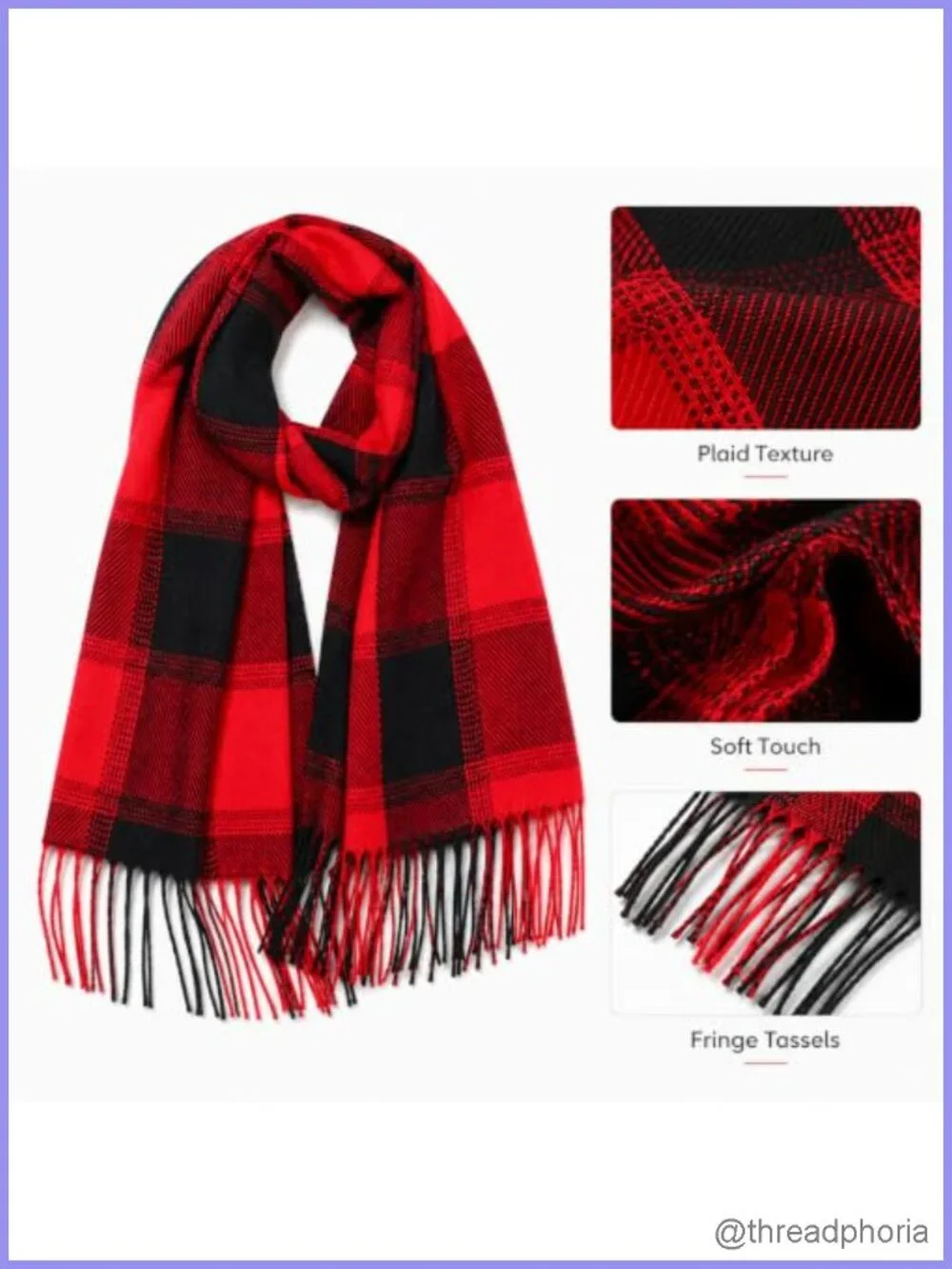 Classic Plaid Winter Scarf Soft Warm Cold Weather Shawl Wrap Tassel